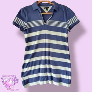 TOMMY Hilfiger Womens M t-shirt dress white blue stripe boating collared casual